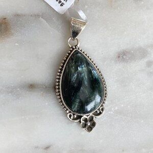 NEW Seraphinite and Beaded Silver Pendant